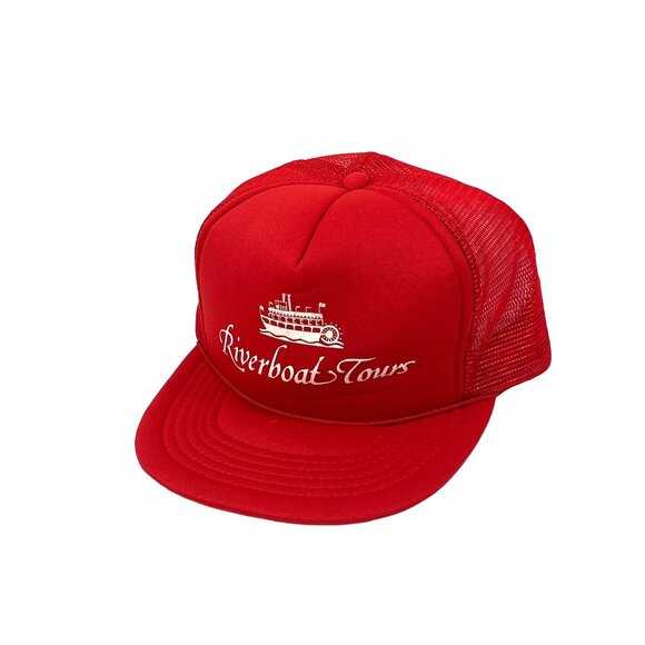 Vintage Red Snapback Trucker Hat With "Riverboat Tours" Embroidery & Mesh Back A - Picture 2 of 8